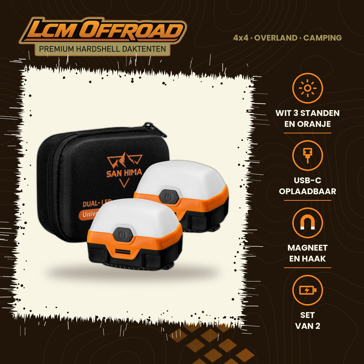 SAN HIMA campinglantaarn 2× LED, magnetisch en oplaadbaar