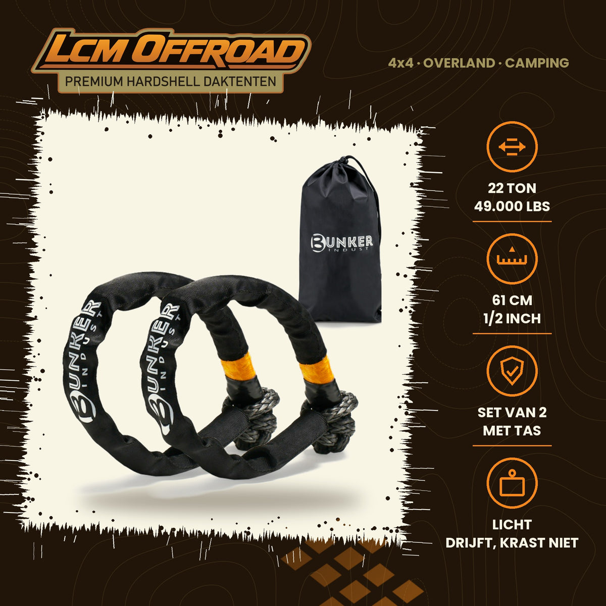BUNKER INDUST soft shackles 49.000 lbs, set van 2